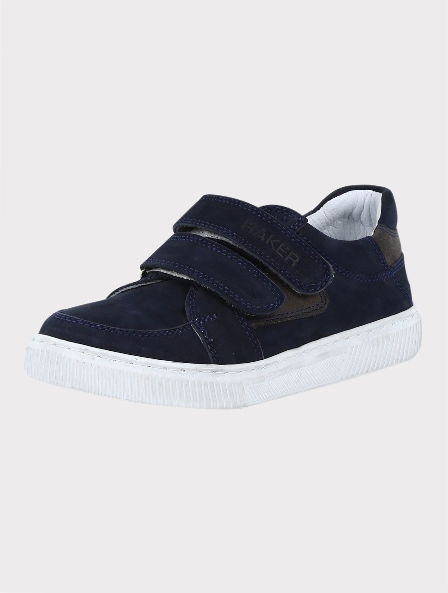 Boys Suede Velcro Sneakers  - Navy Blue - Grey