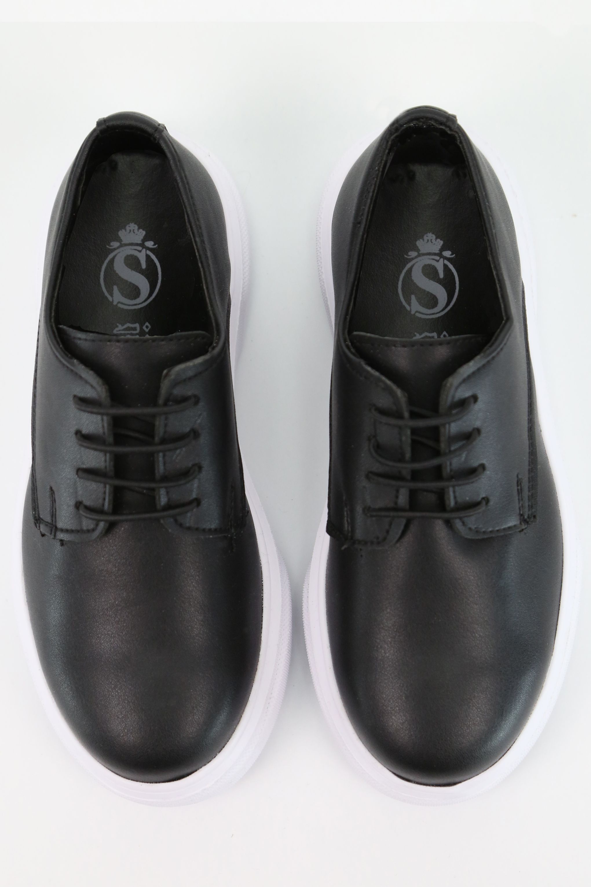 Boys Black Lace-up Sneaker with White Thick Sole