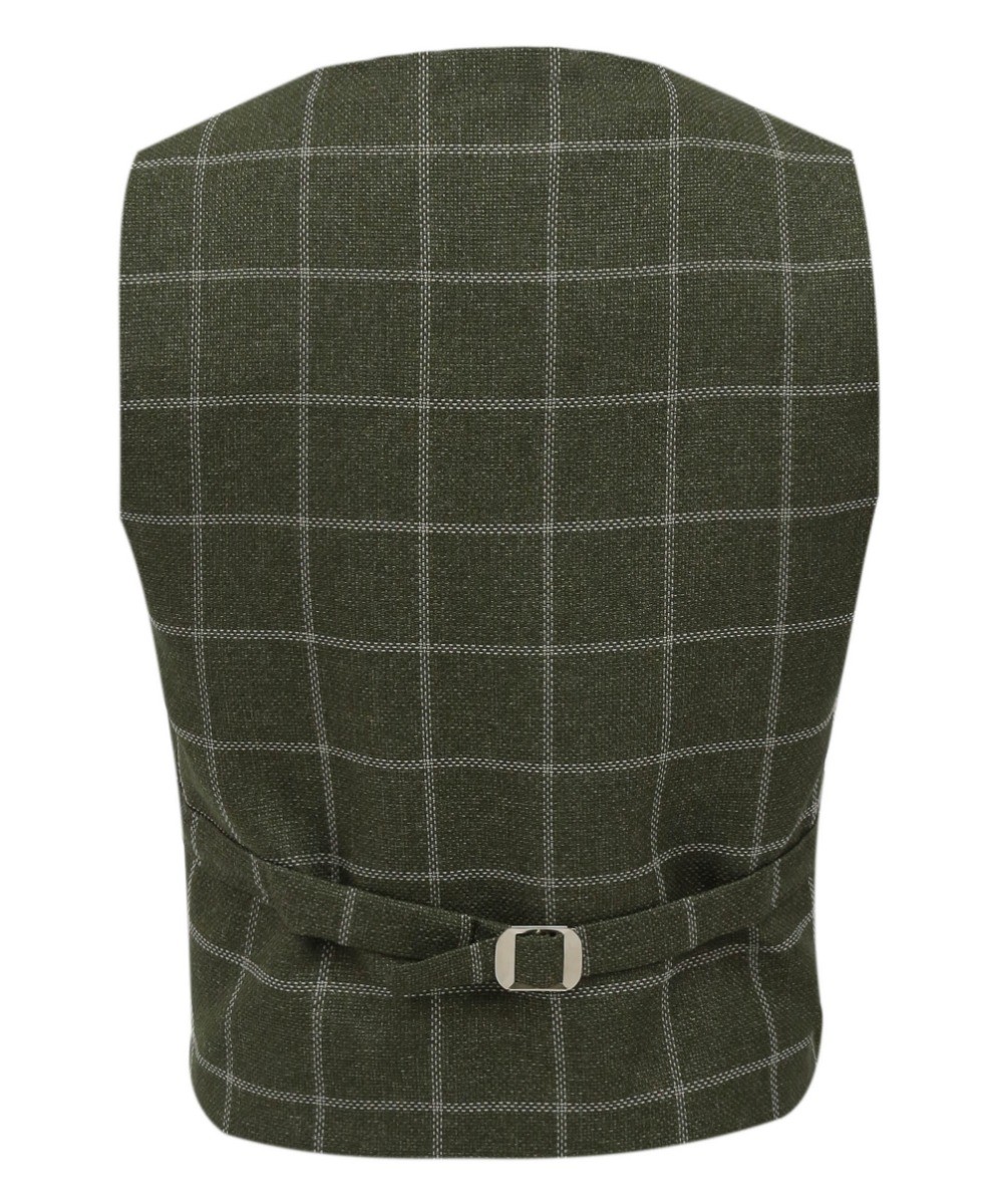 Boys Tweed Check Cotton Waistcoat Set - Sage Green