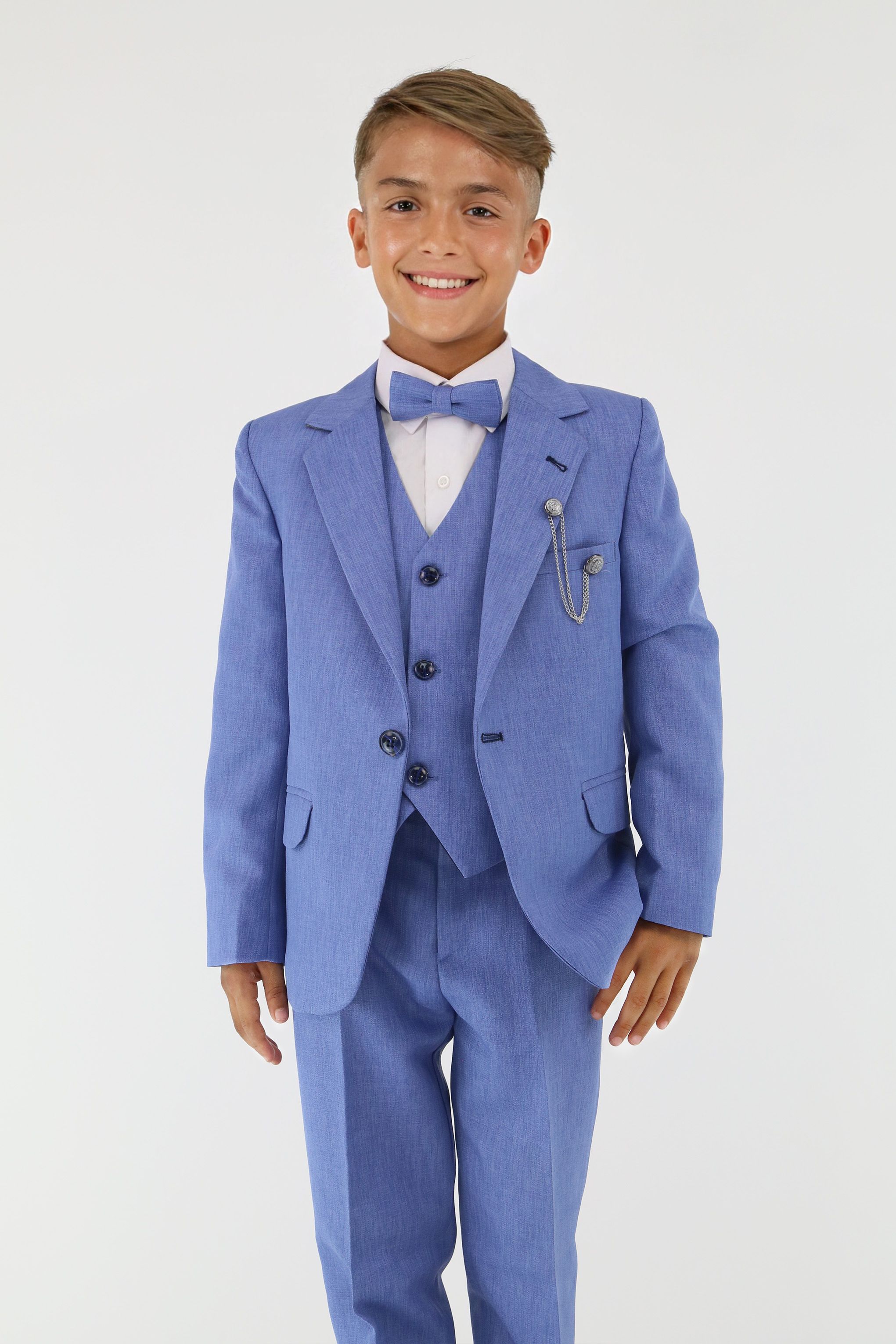 Boys Slim Fit Textured 6-Piece Formal Suit Set