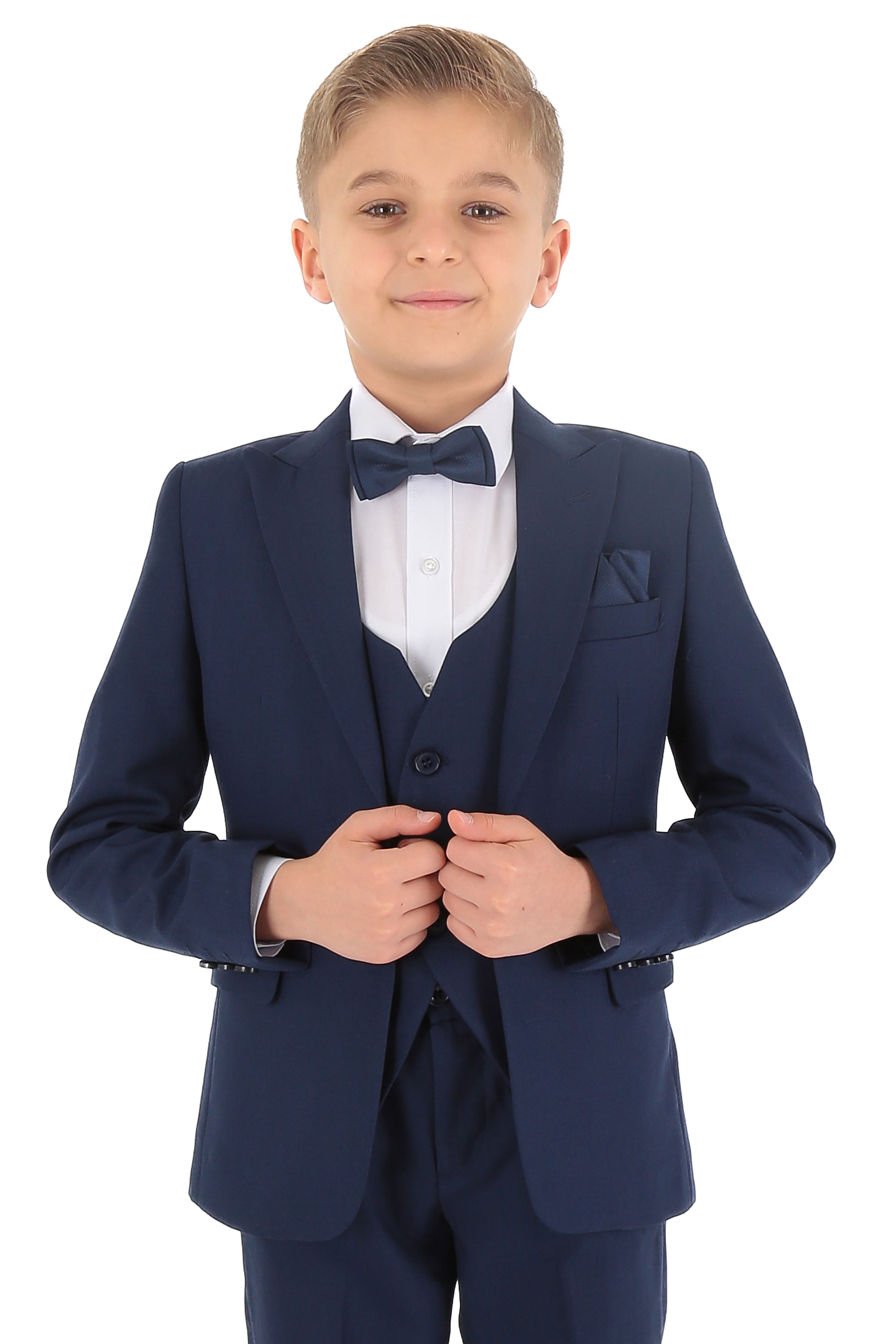 Boys Slim Fit Herringbone 8 Piece Suit Set - KING - Indigo French Blue