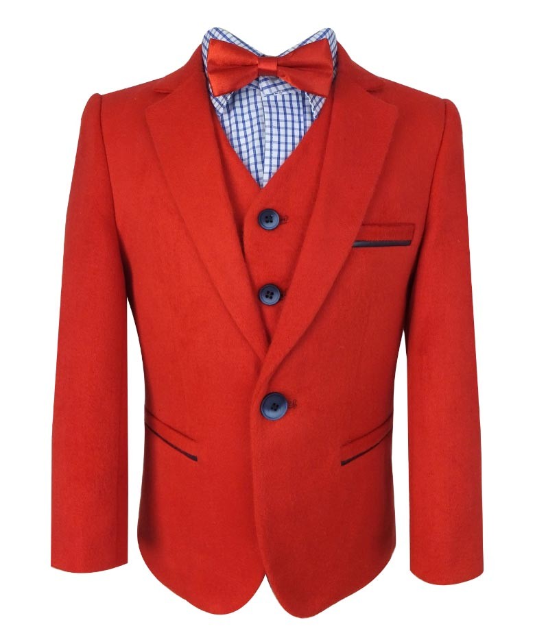 Boys Soft Suede Red Suit Set with Elbow Patches - Red -Blue