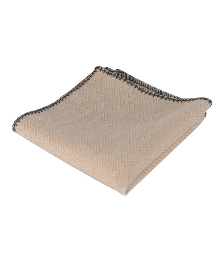 Boys & Men's Herringbone Tweed Pocket Handkerchief - Beige