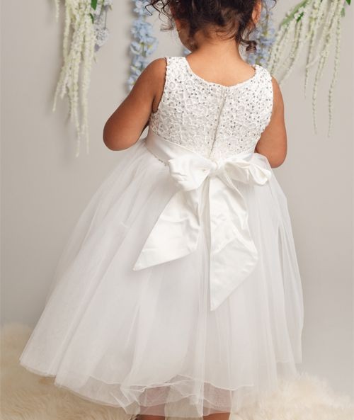 Girls Dress with Floral Bodice & Bow - PC-1025