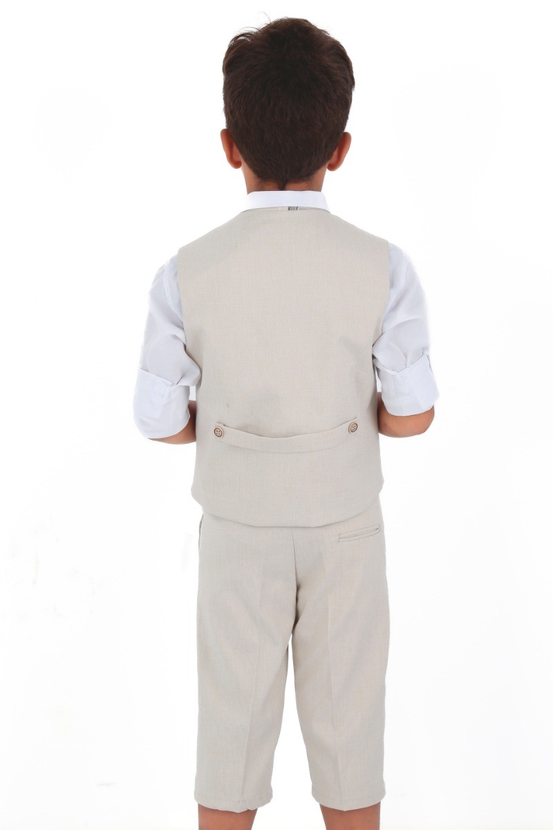 Boys Linen Waistcoat Suit Set  - Light Beige