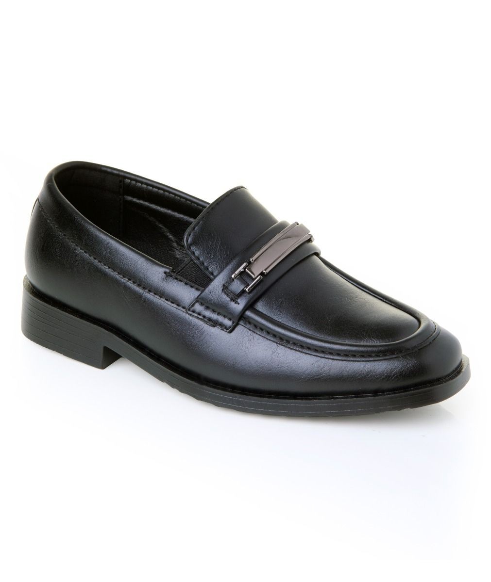 Boys’ Black Slip-On Loafer Shoes with Metal Bar - Colin