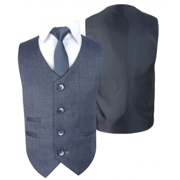 Boys Denim Look Slim Fit Formal Suit - STEELE Blue