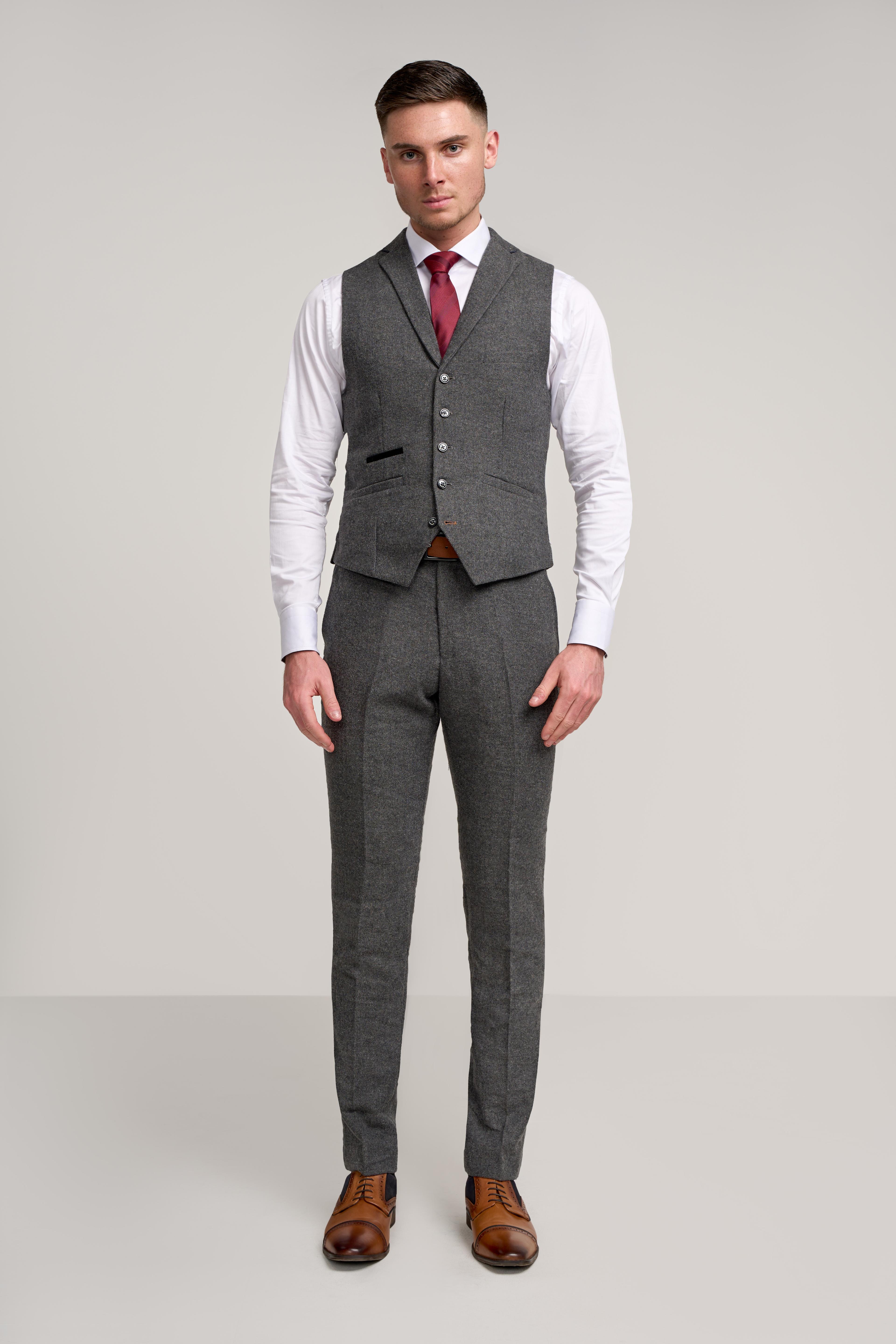 Men’s Grey Herringbone Tweed Waistcoat - COSMO 