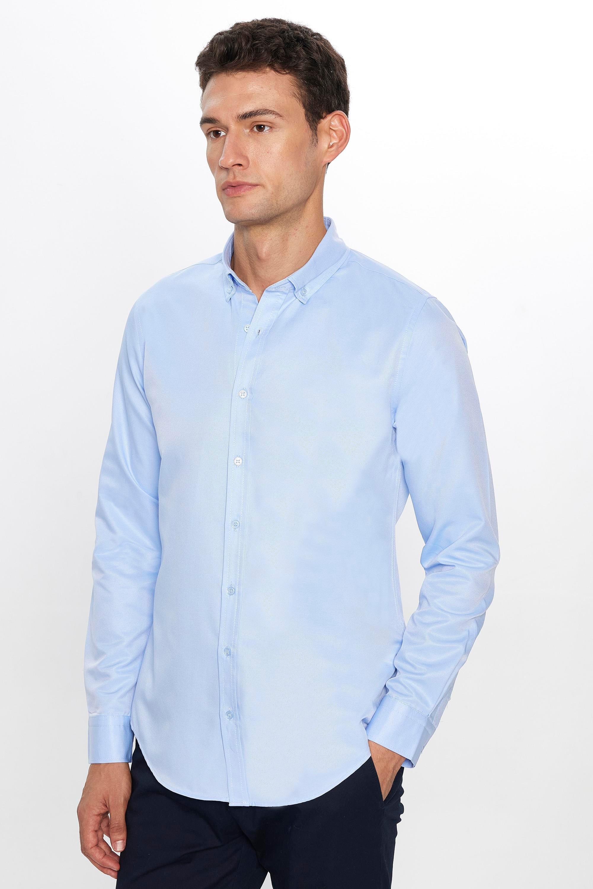 Men's Slim Fit Cotton Button-Down Oxford Shirt - GABARDIN - Light Blue