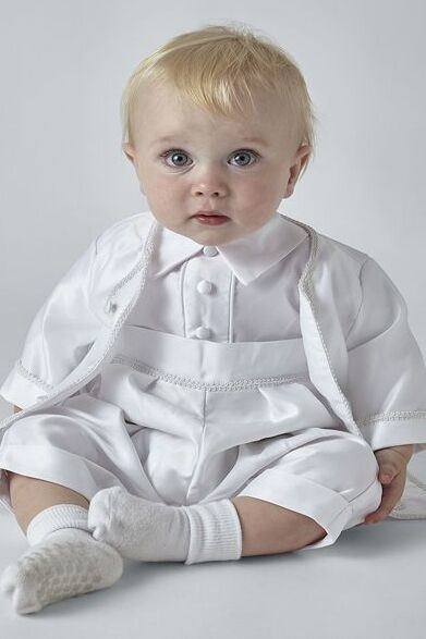Luxurious Baby Boys Christening Romper Set - PETER - White