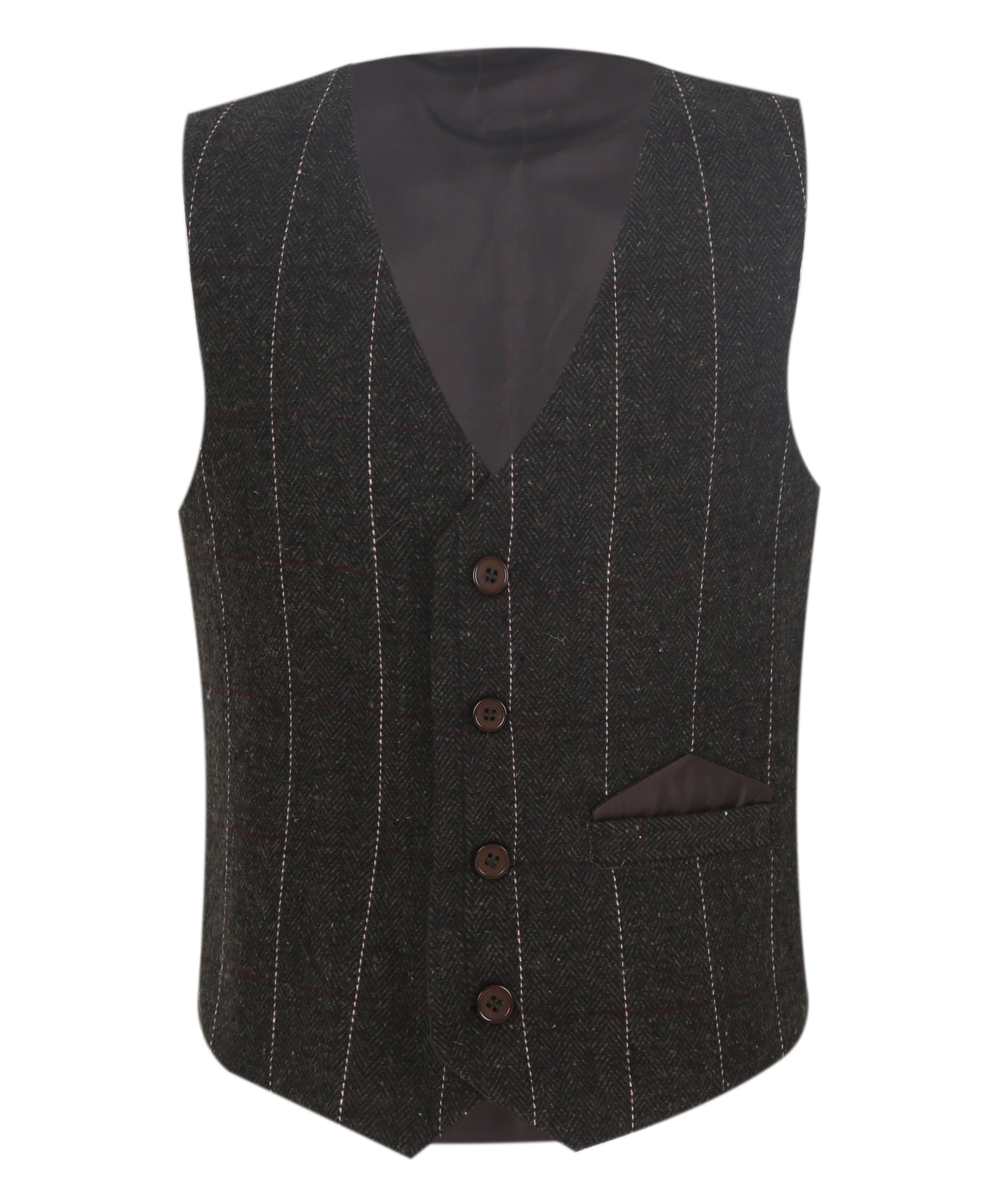 Boys Tweed Pinstrip Dark Brown Waistcoat Suit Set