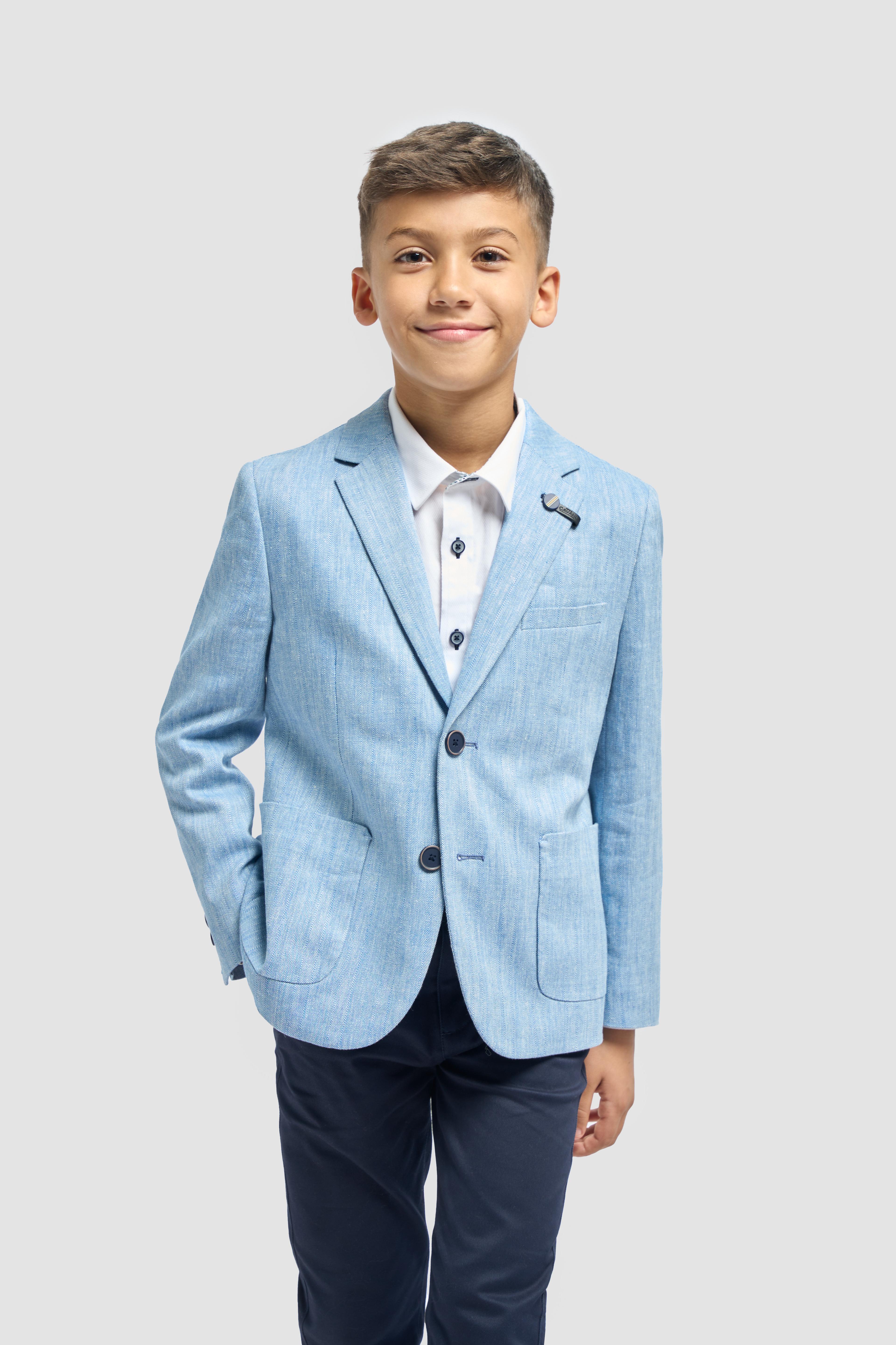 Boys’ Patch Pocket Linen Blend Blazer - Luigi  - Sky Blue