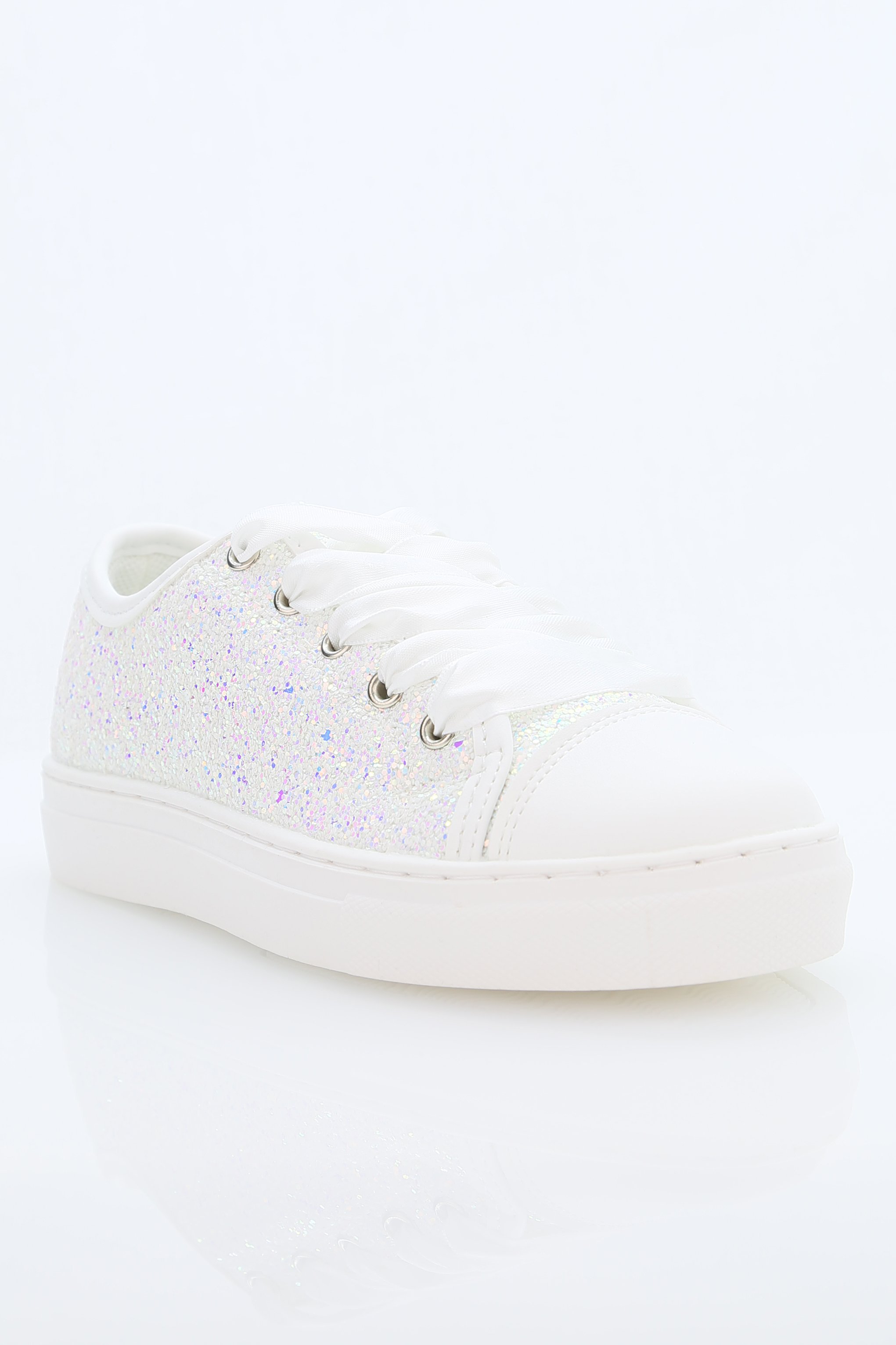 Girls' Glitter Sneakers with Satin Ribbon Laces – TRINITY - Gold