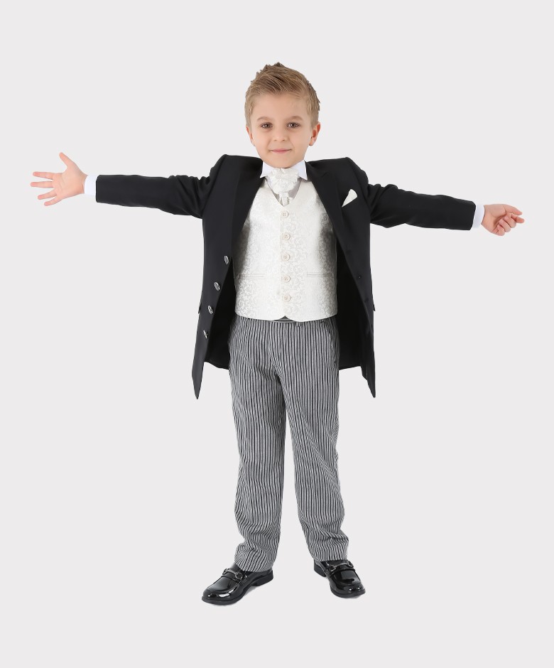 Boys Complete Tail Morning Suit - Black - Ivory