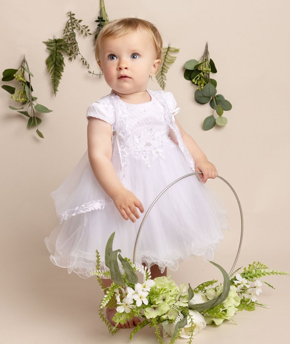 Baby Girls White Tulle Christening Dress Set - FAITH