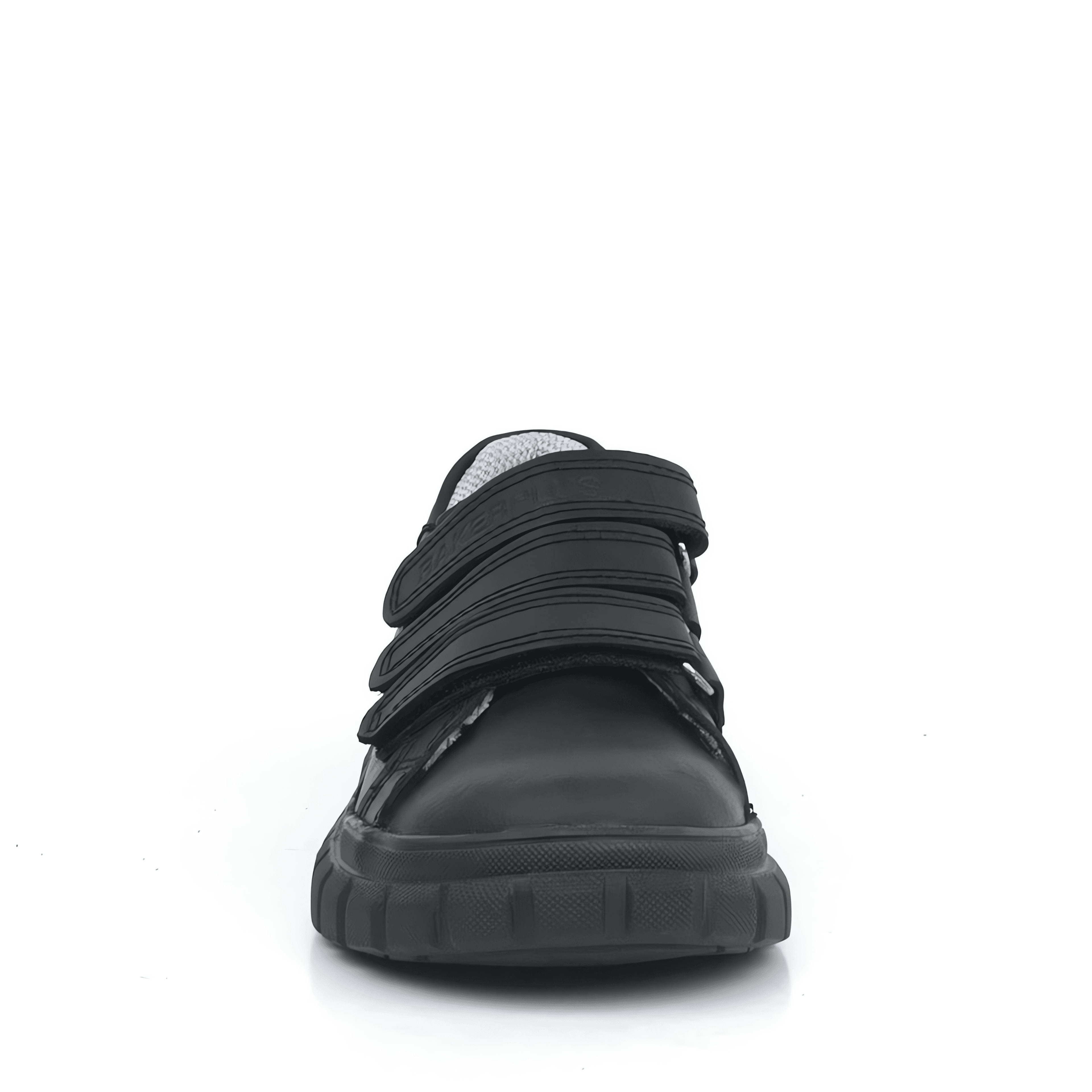 Boys Black Leather School Trainer Shoes with Triple Strap Closure - 4003