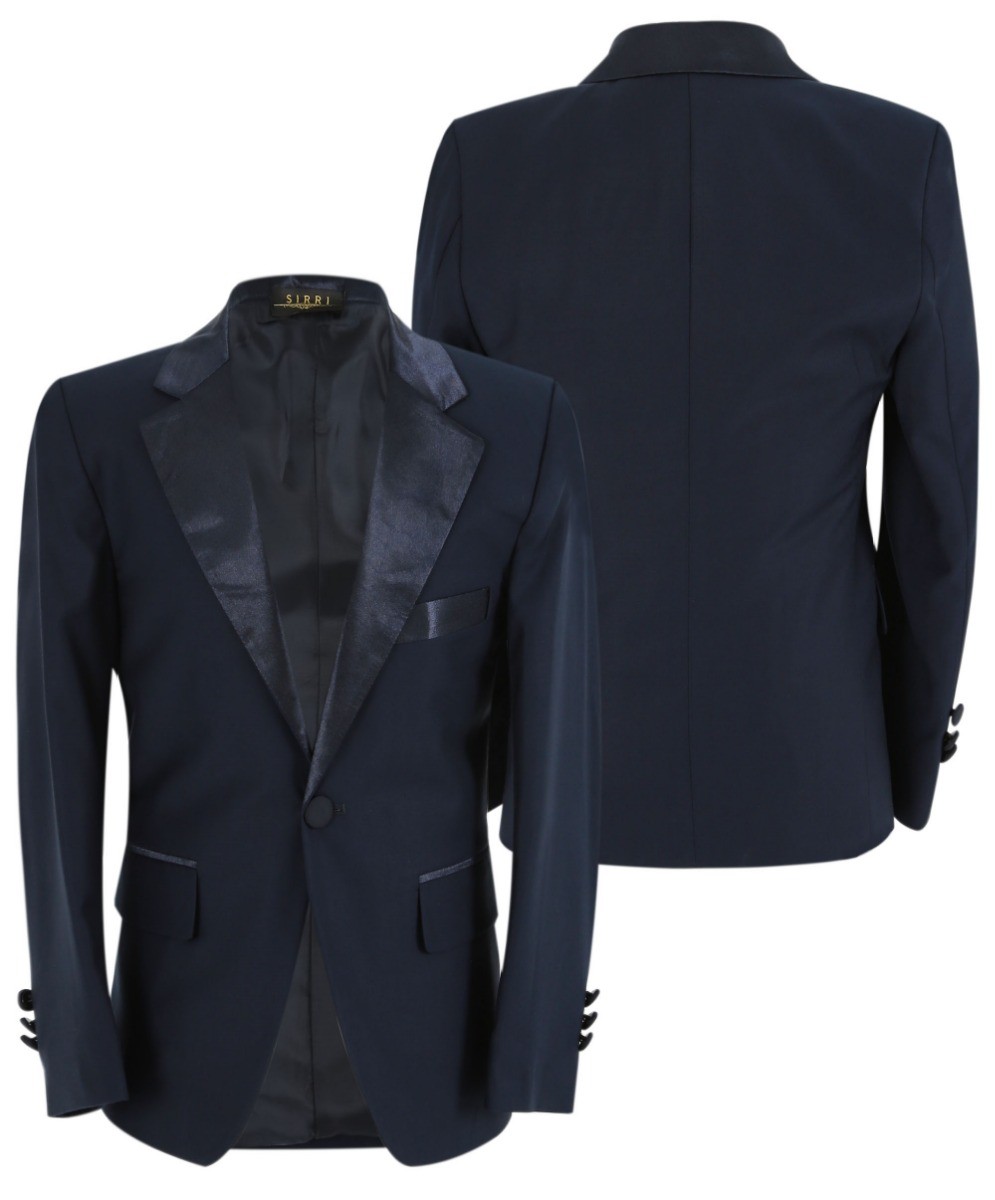 Boys Sheen Lapel Tuxedo Suit - Navy Blue