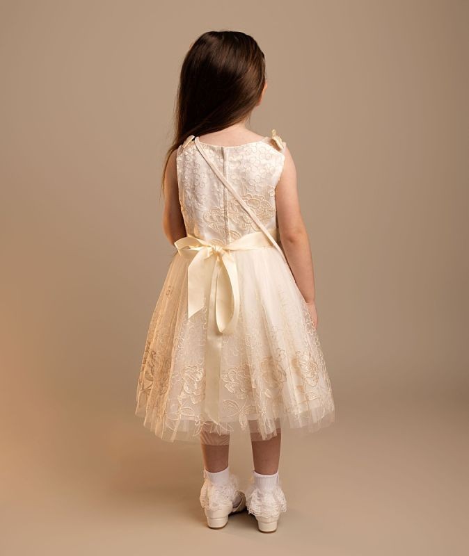 Girls’ Ivory & Gold Floral Embroidery Dress Set - Priscilla 