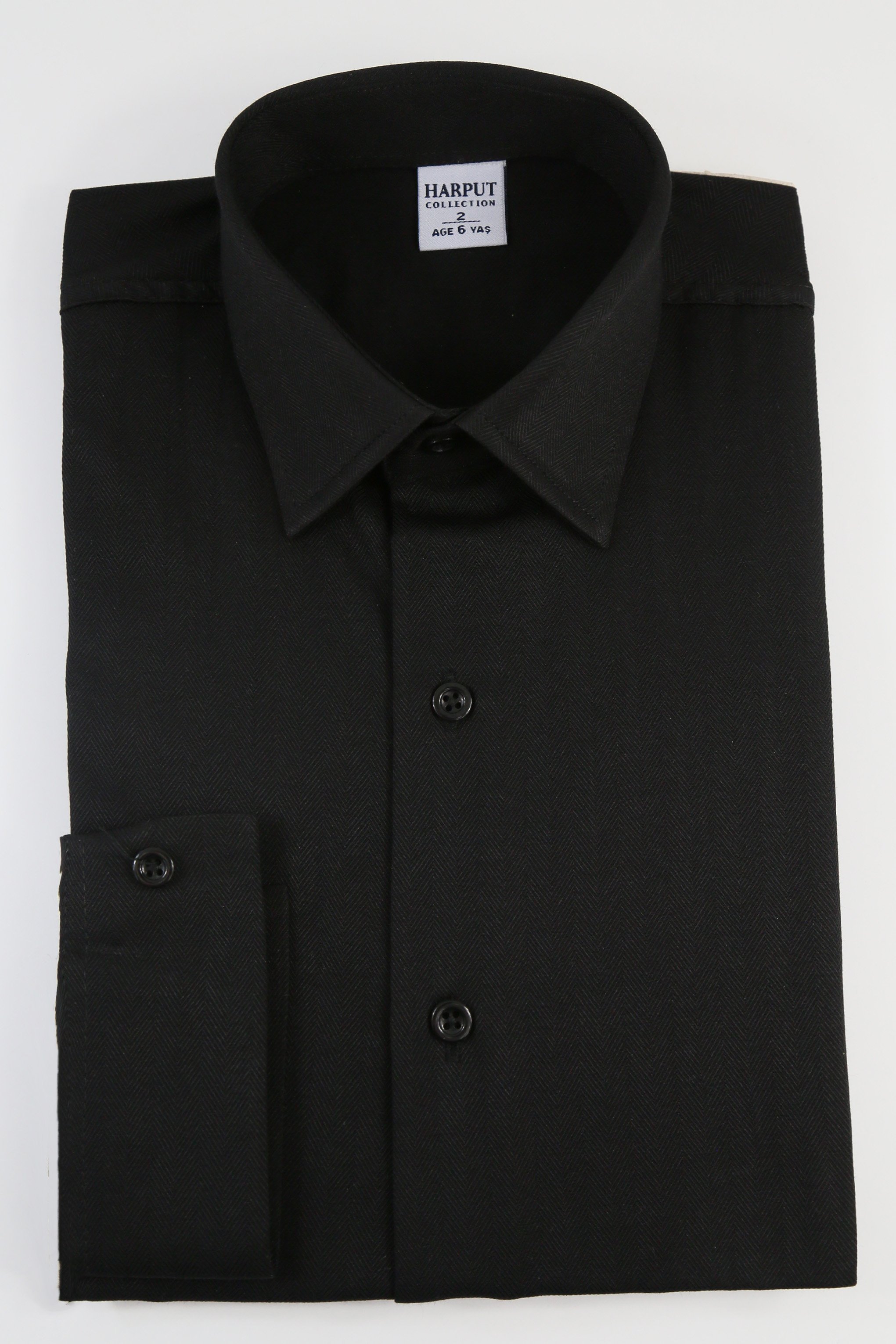 Boys Black Classic Herringbone Dress Shirt - HARPUT