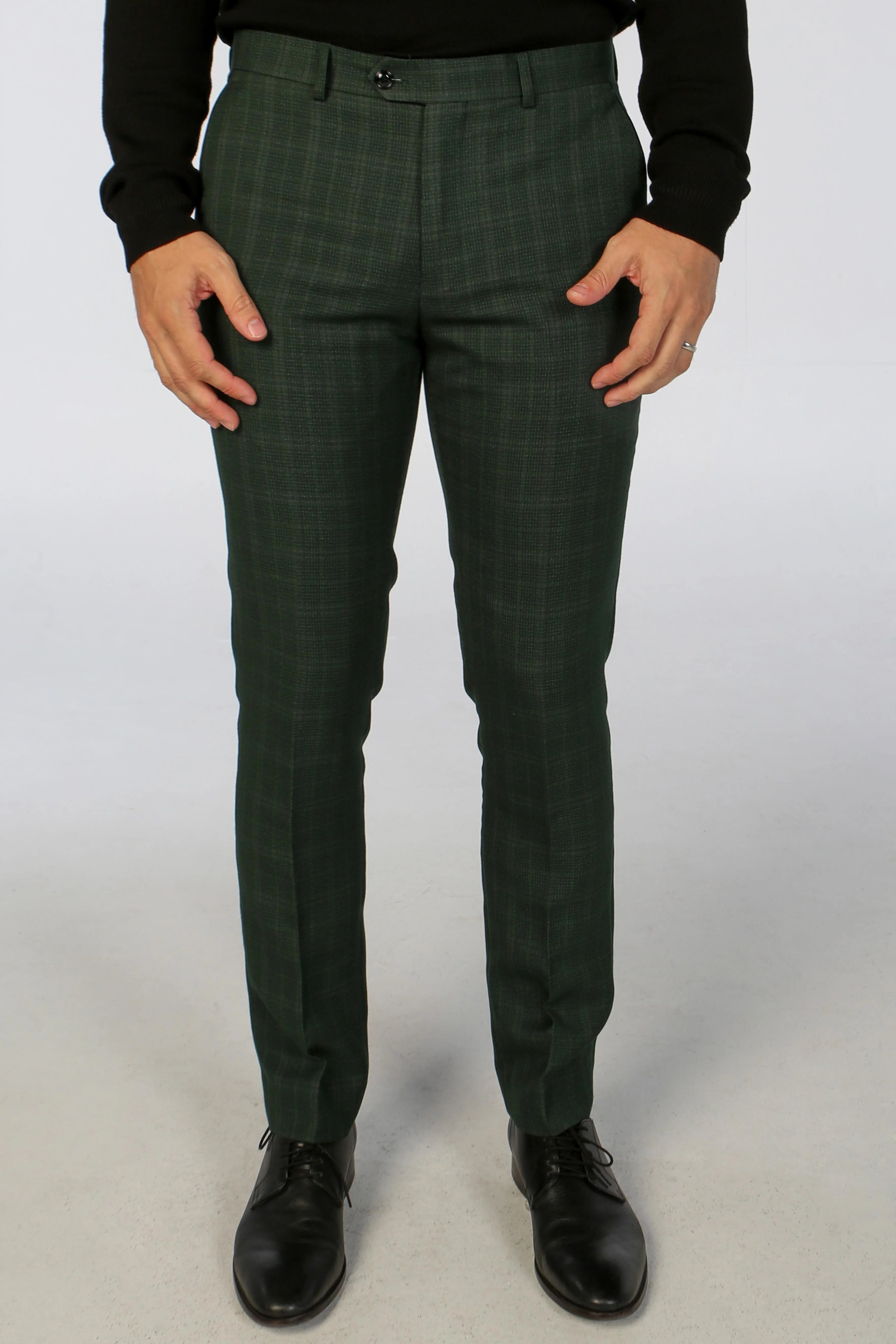 Men’s Tailored Fit Check Trousers – LEO - Green