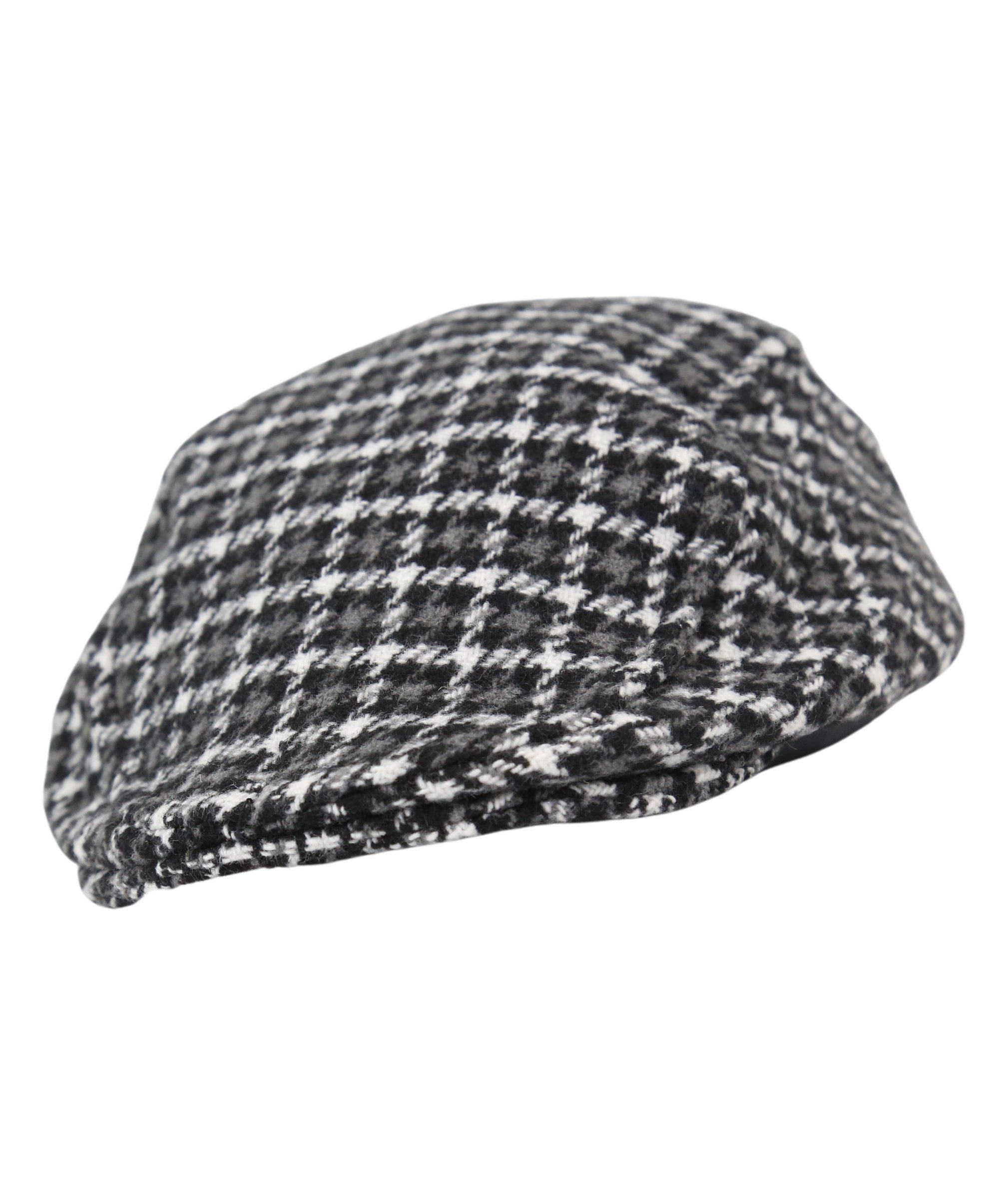 Boys Tweed Houndstooth Pea Coat with Matching Cap - Charcoal Grey