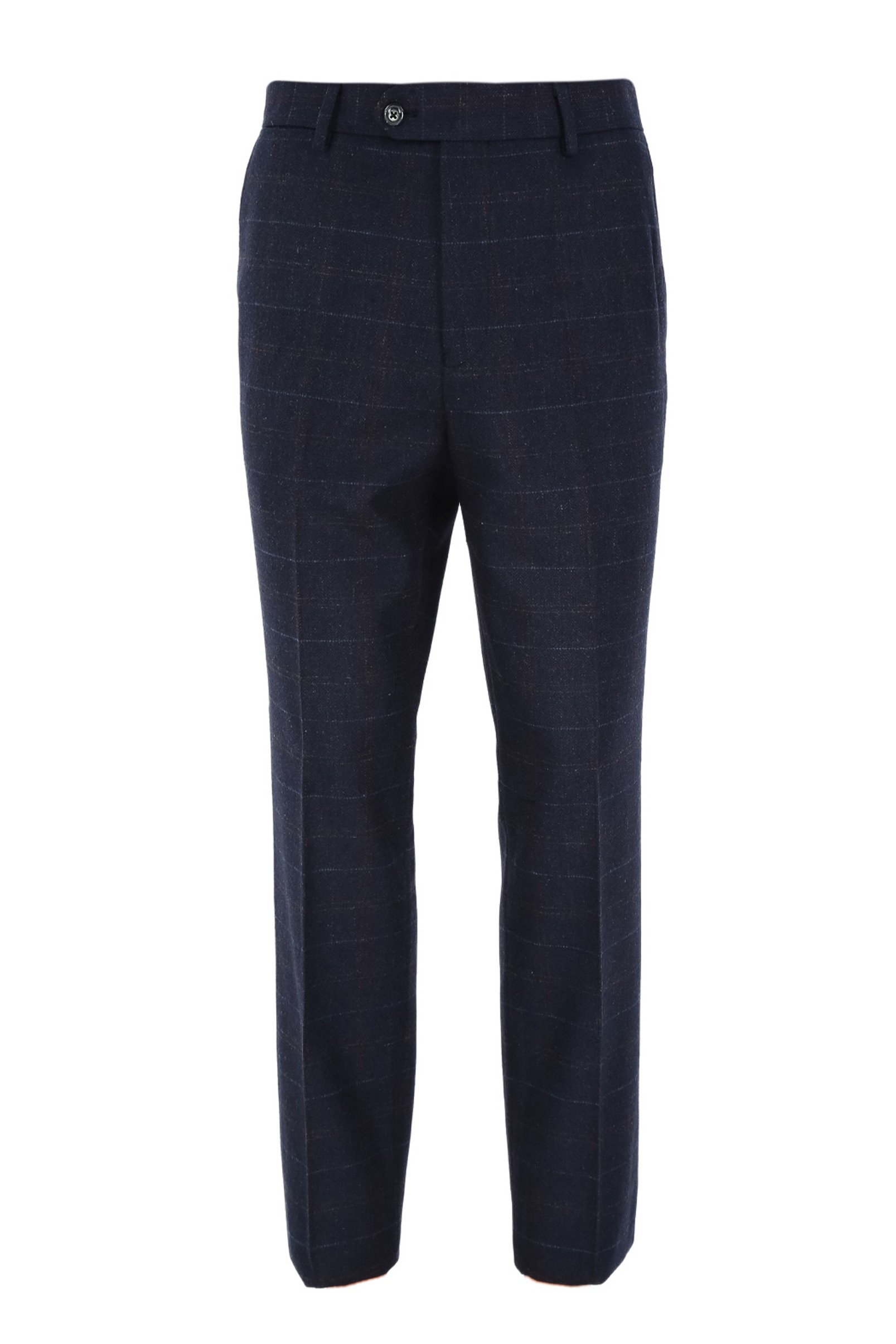 Men's Tweed Windowpane Tailored Fit Navy Trousers - RYAN