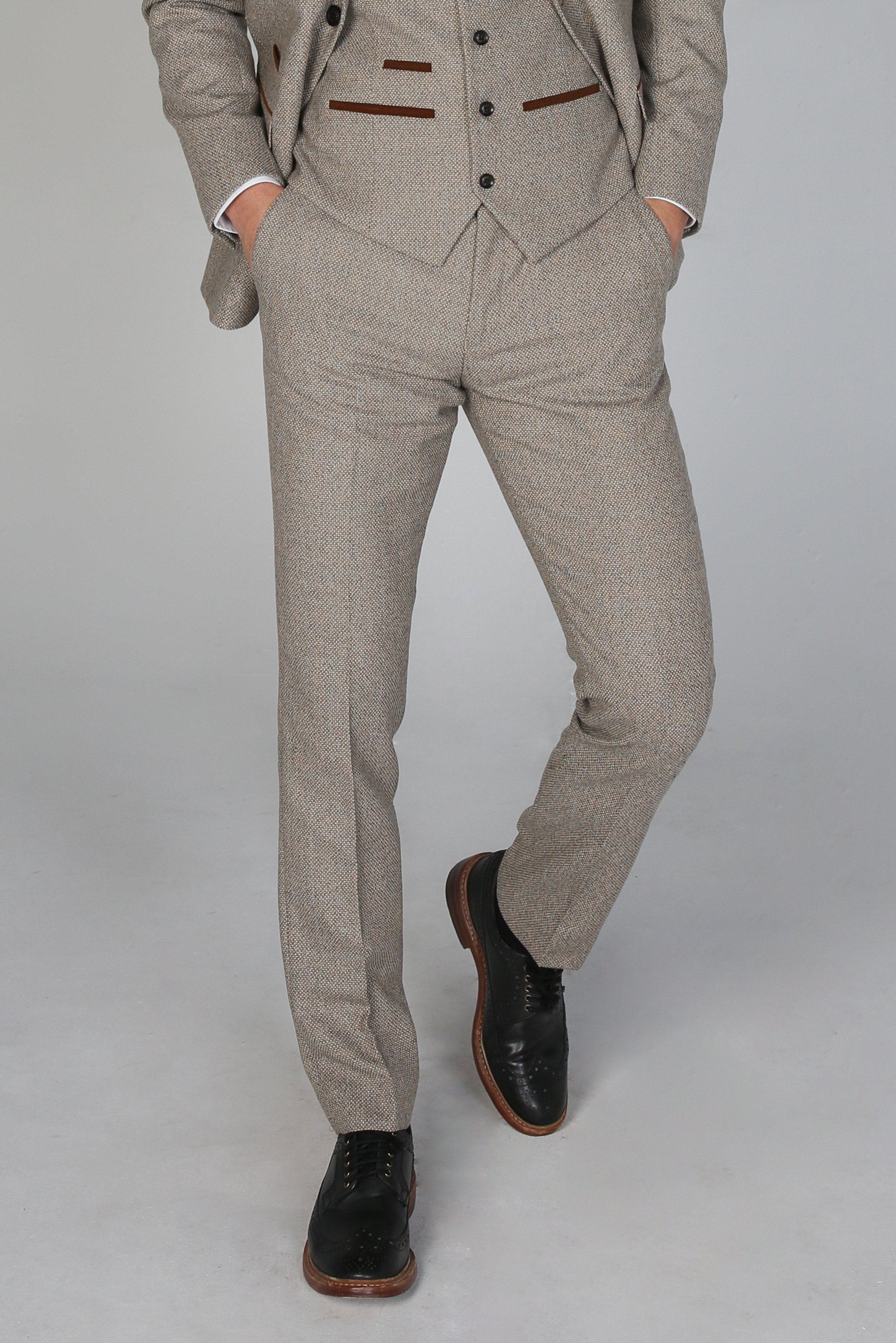 Men's Tweed Tailored Fit Trousers - RALPH Beige 