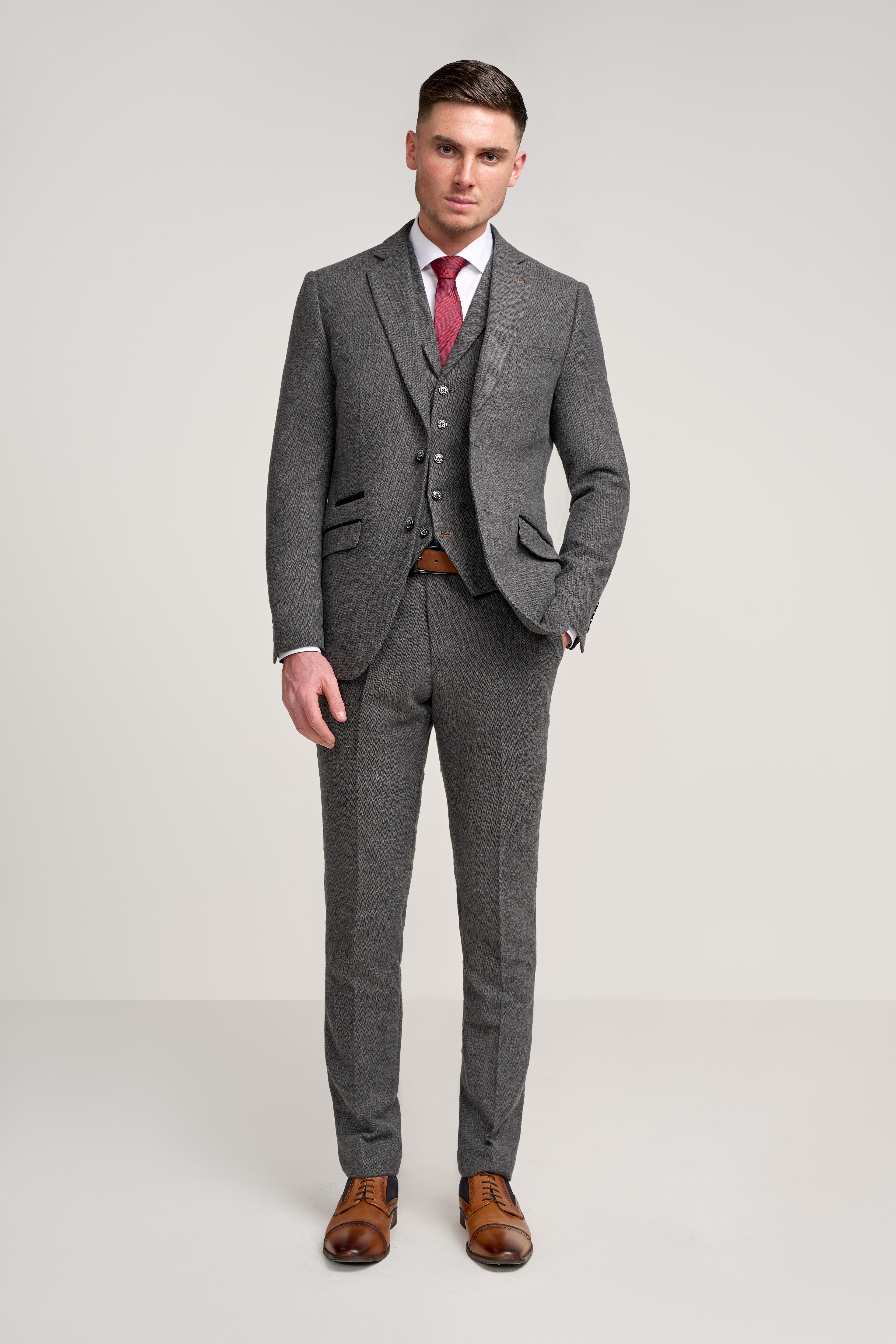 Men’s Grey Herringbone Tweed Suit - COSMO