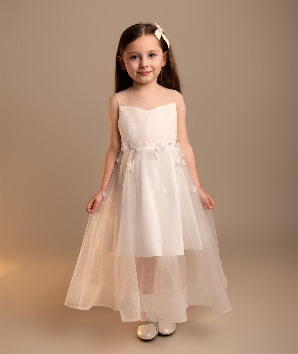 Girls’ Tulle Sweetheart Neck Flower Girl Dress - Laksha   - Ivory