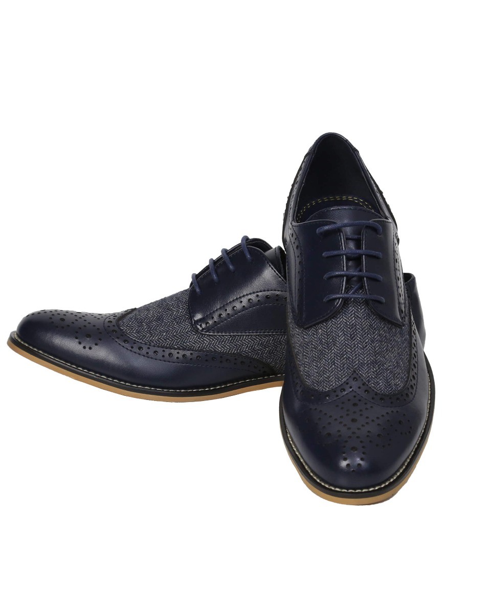 Men's Lace Up Tweed Leather Brogue Shoes - HORATIO