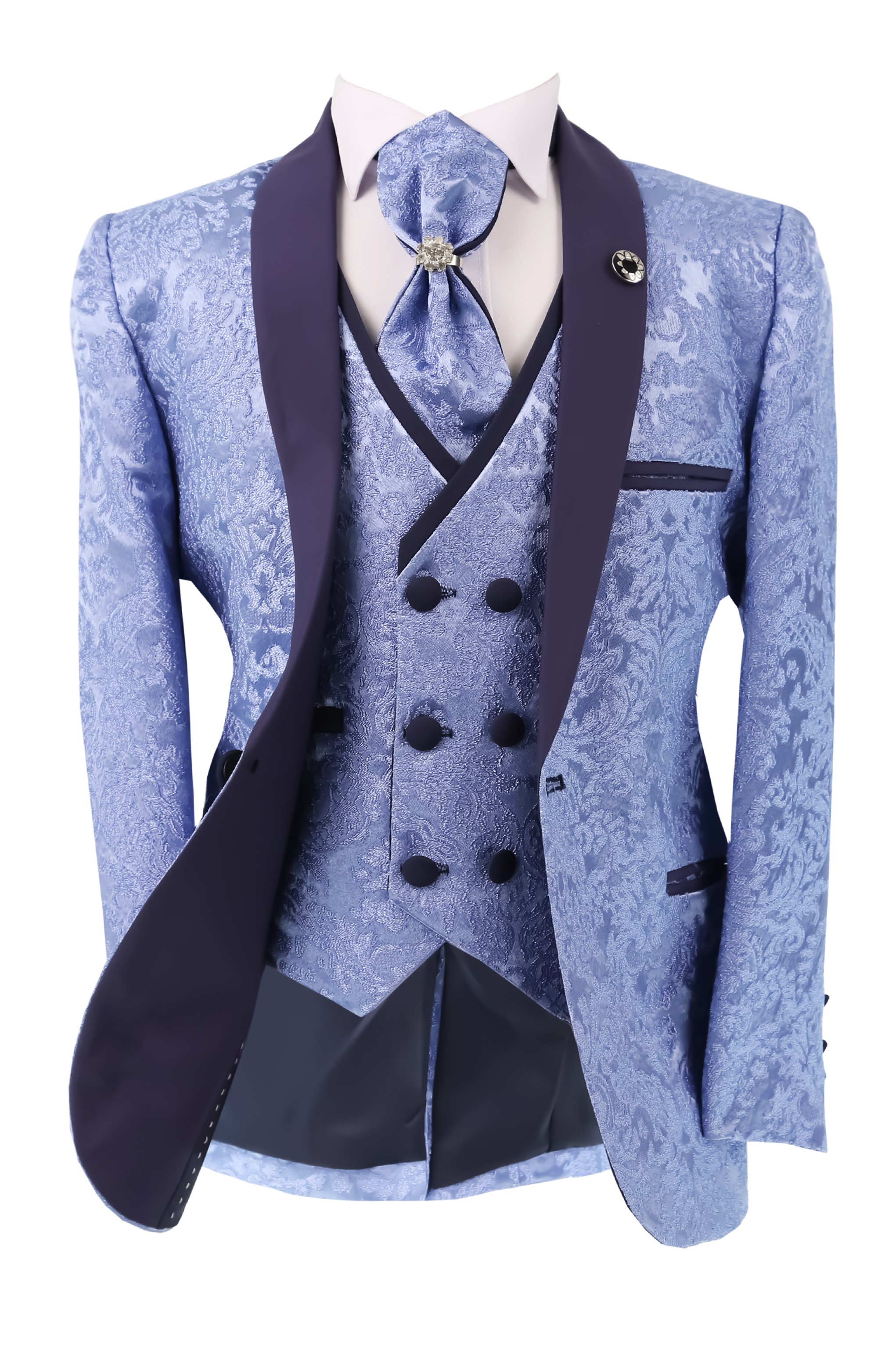 Boys Satin Lapel Paisley Floral Tuxedo Suit Set