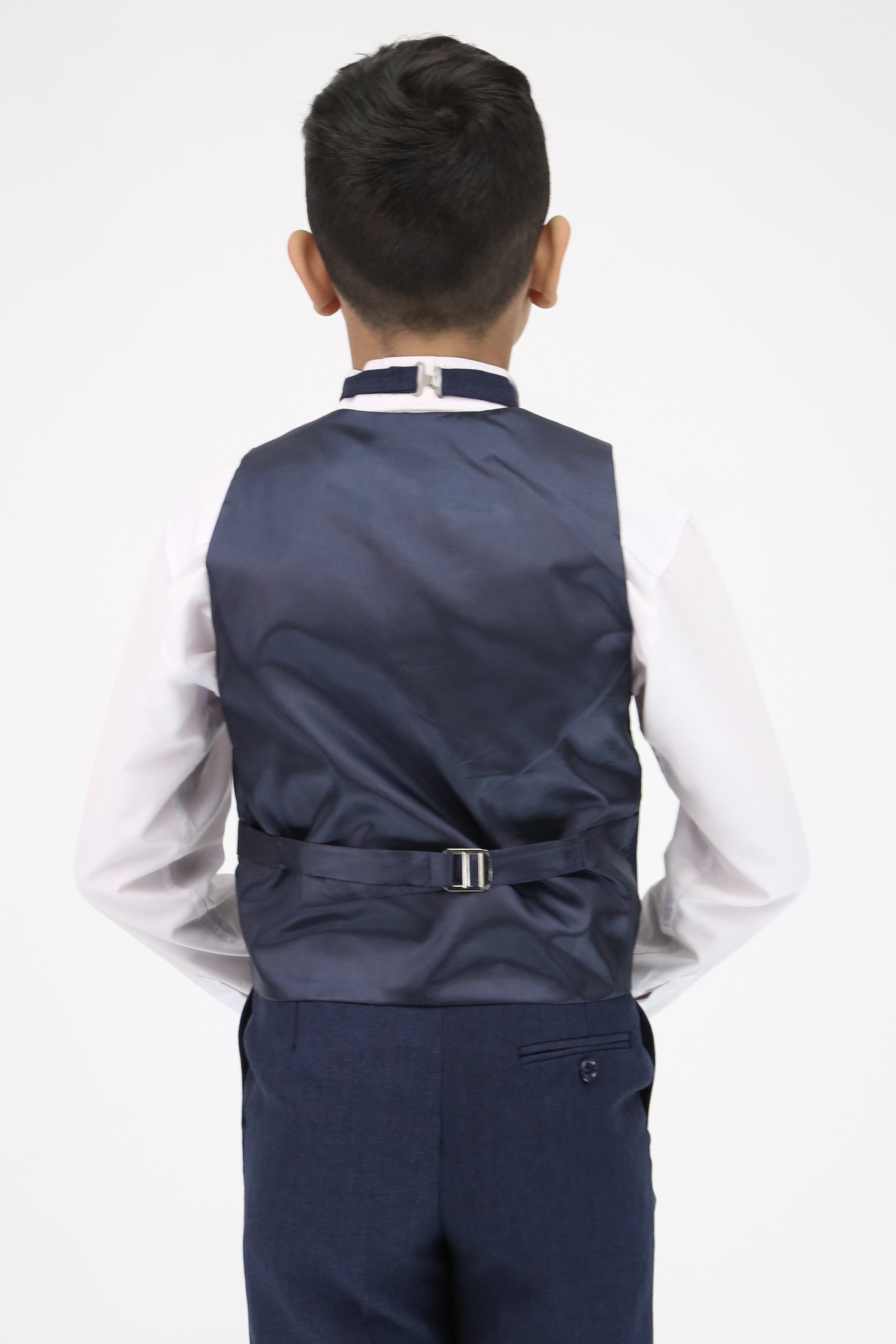 Boys Slim Fit Textured 6-Piece Formal Suit Set - Navy Blue
