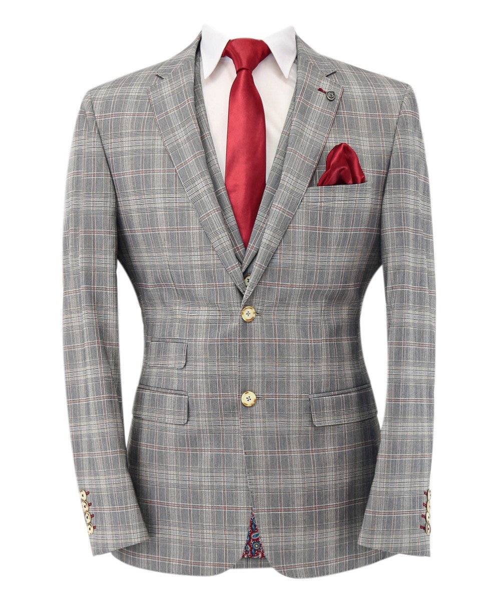 Men's Retro Check Slim Fit Suit Jacket - JULIAN Grey 