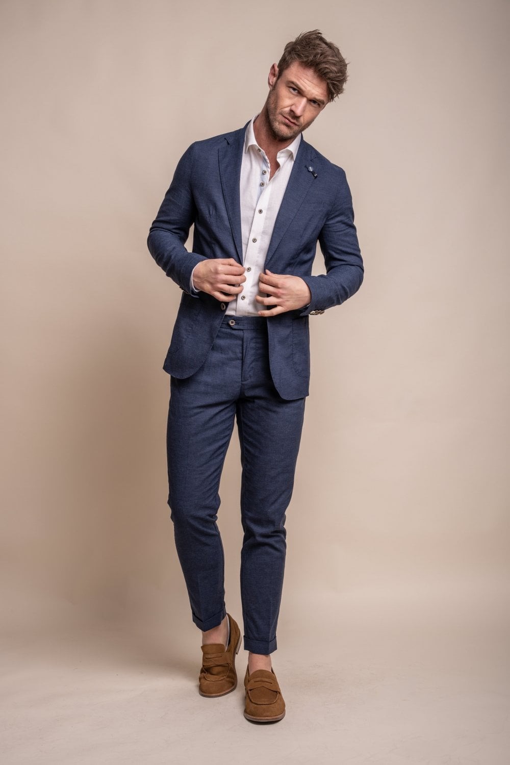 Men's Slim Fit Linen Jacket & Trousers Suit Set - ALVARI