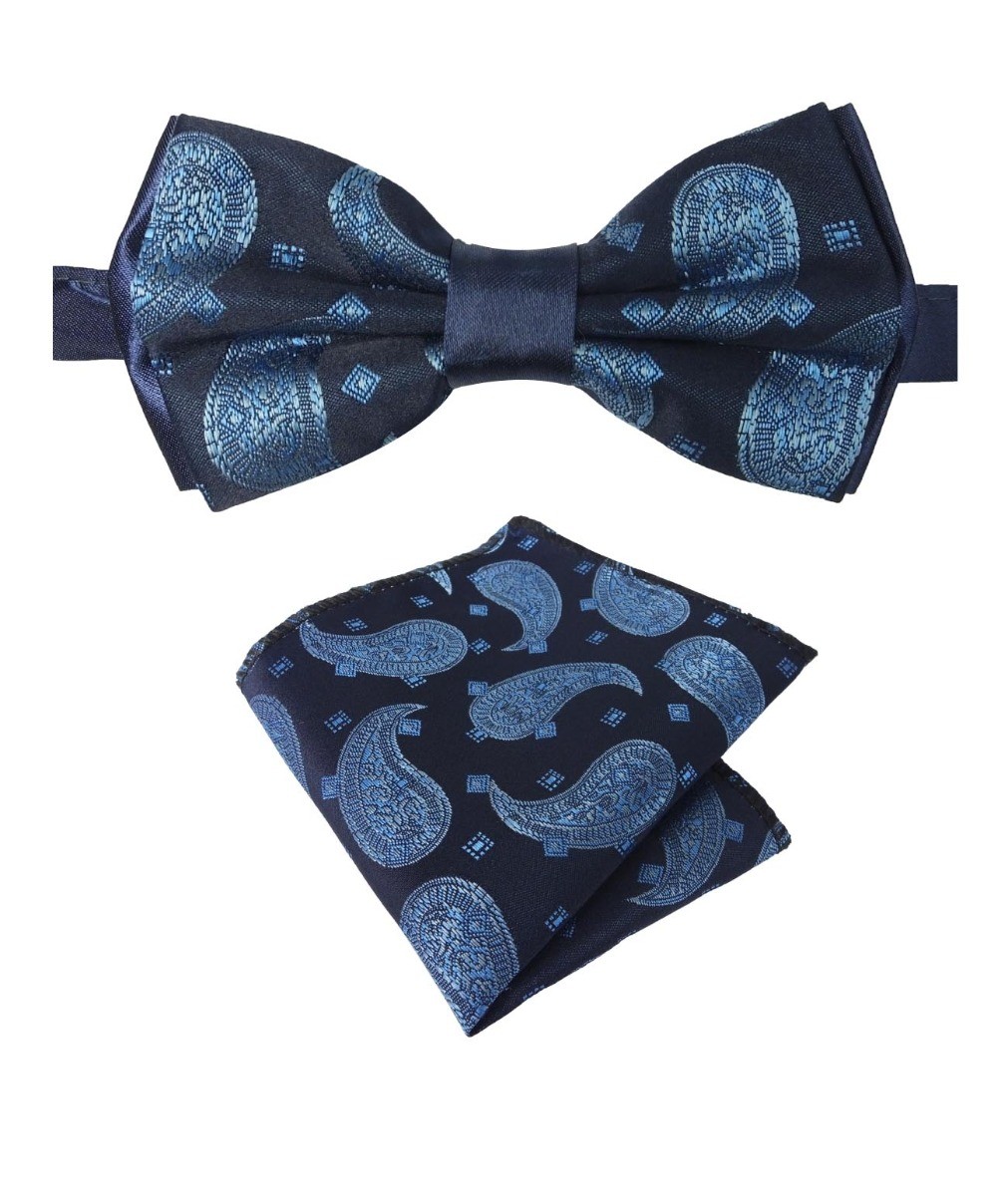 Boys & Men's Paisley Bow Tie and Hanky Set - Navy and Blue