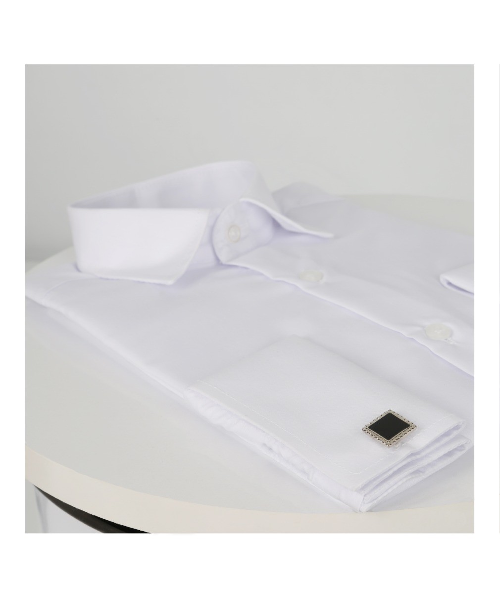 Boys Classic Collar Cufflinks Shirt - White