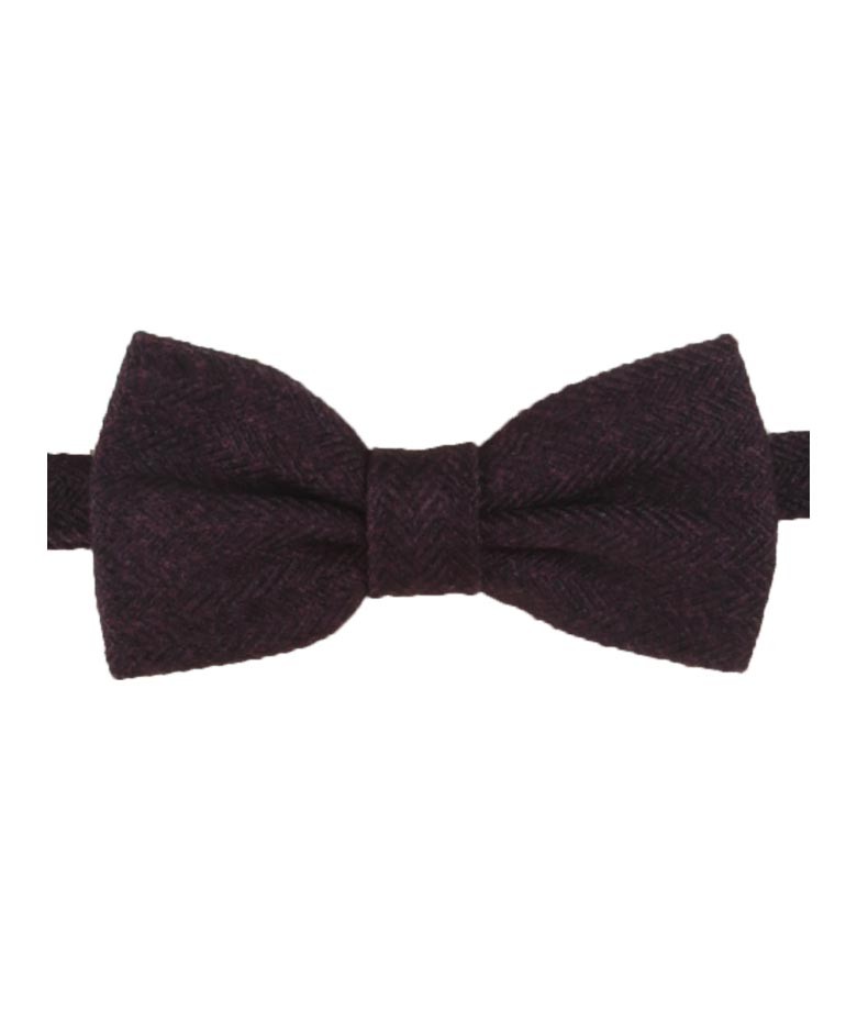 Boys & Men's Herringbone Tweed Bow Tie and Pocket Square - Purple