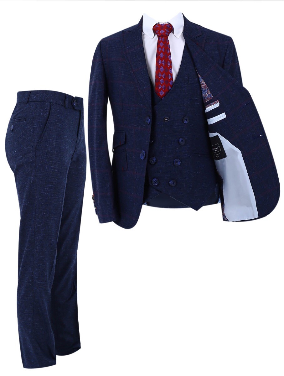 Boys Retro Check Slim Fit Formal Suit