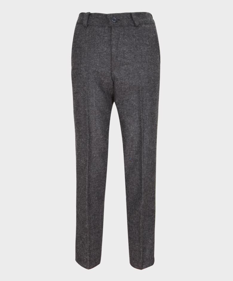 Boys Tailored Fit Herringbone Grey Trousers - GEORGE