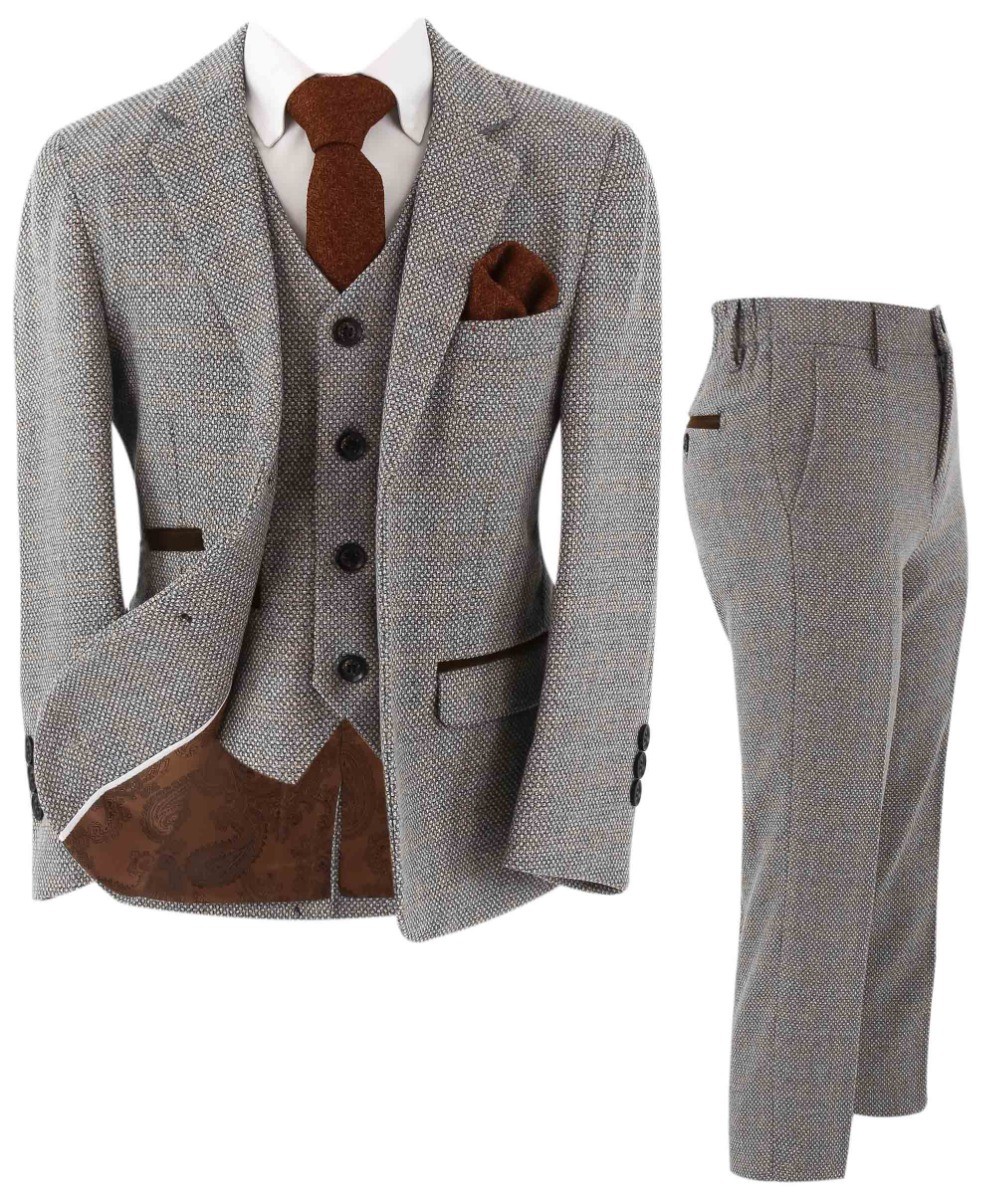 Boys Tweed Tailored Fit Formal Suit - Ralph - Cream