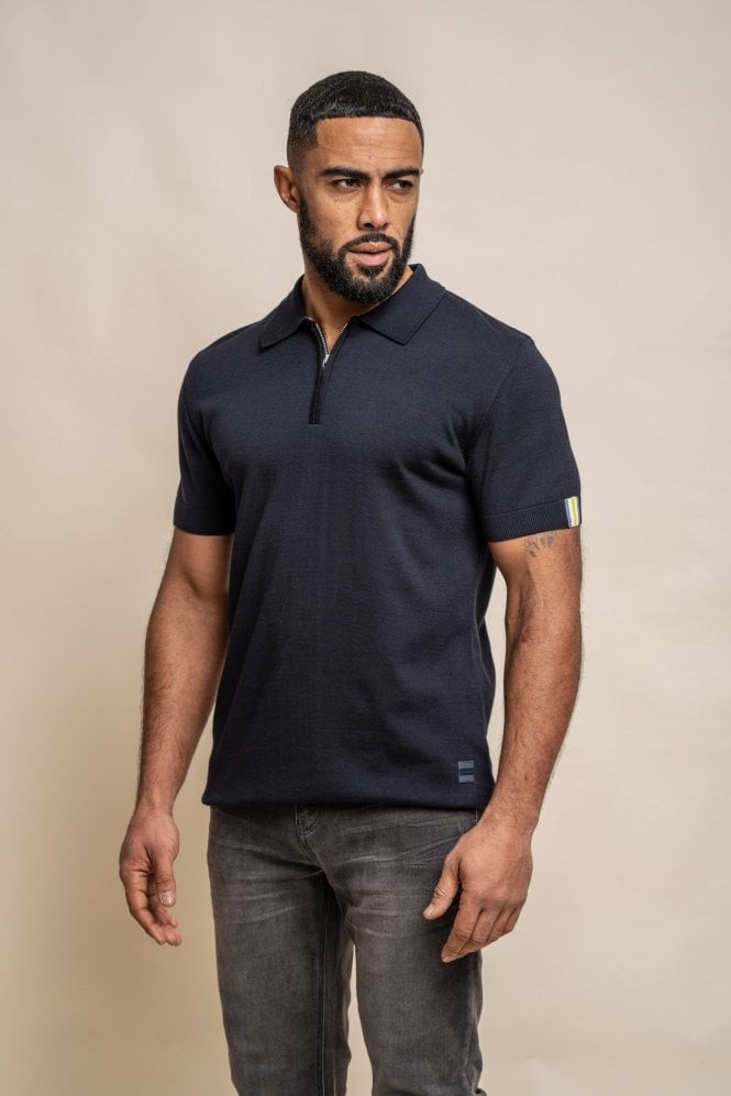 Men's Short Sleeve Cotton Polo Shirt - Dino - Navy Blue