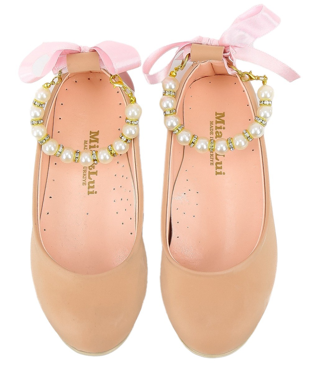 Girls Pearls Flat Mary Jane Shoes - ISABEL - Pink