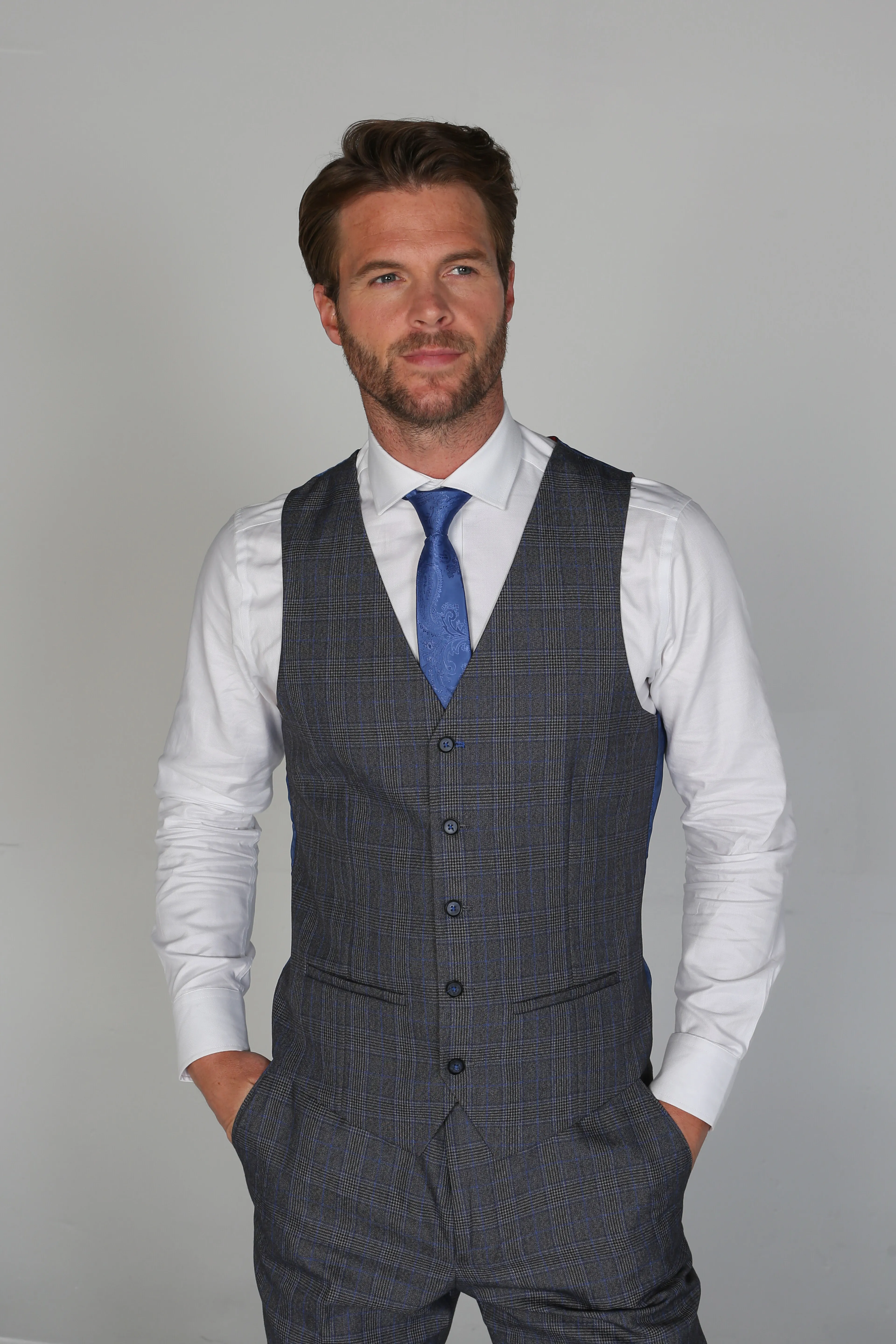 Wedding Check Windowpane tailored fit Waistcoat SIRRI Men's Formal wear
