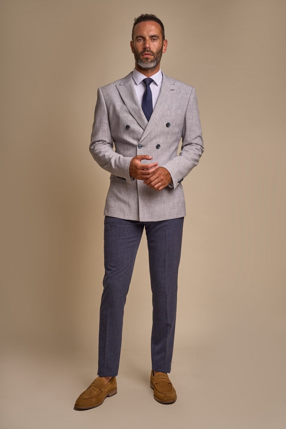 Men's Double Breasted Slim Fit Suit Jacket - TOKYO - Dove Grey