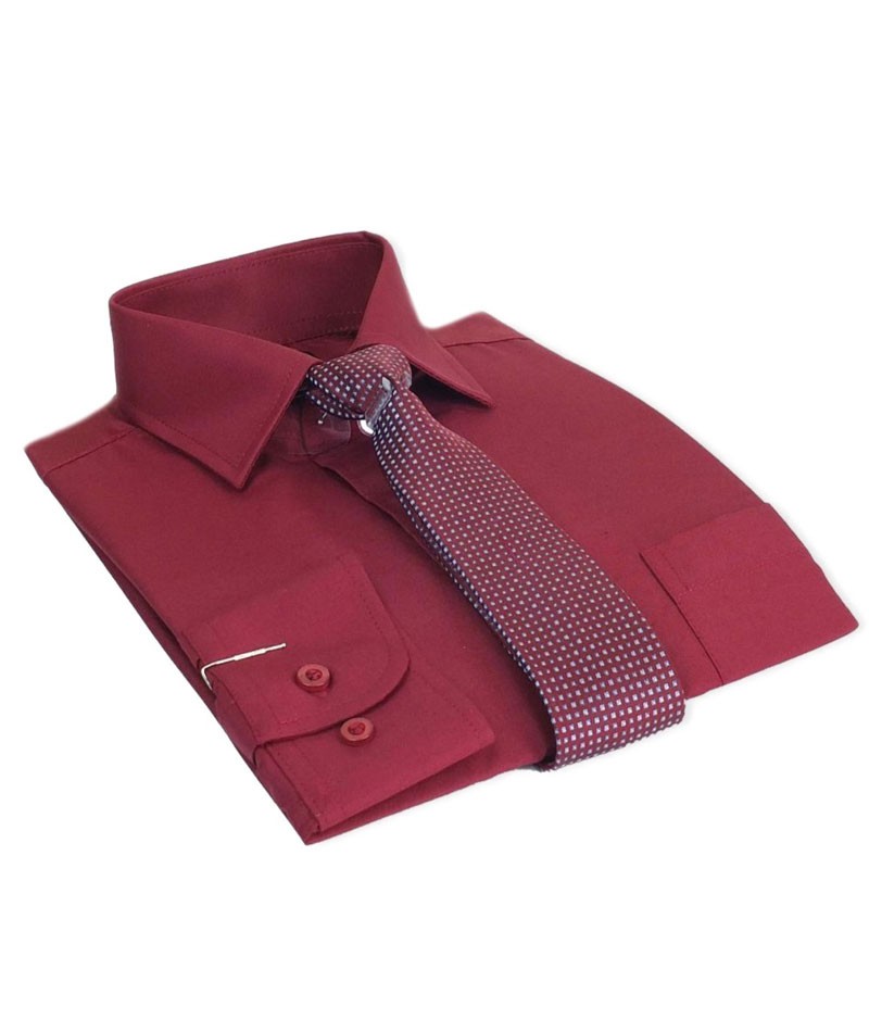 Boys Dress Shirt and Tie Set - Burgundy