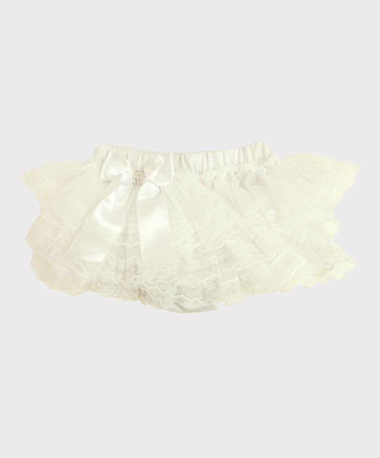 Baby Girls Ruffled Lace  bloomers - White