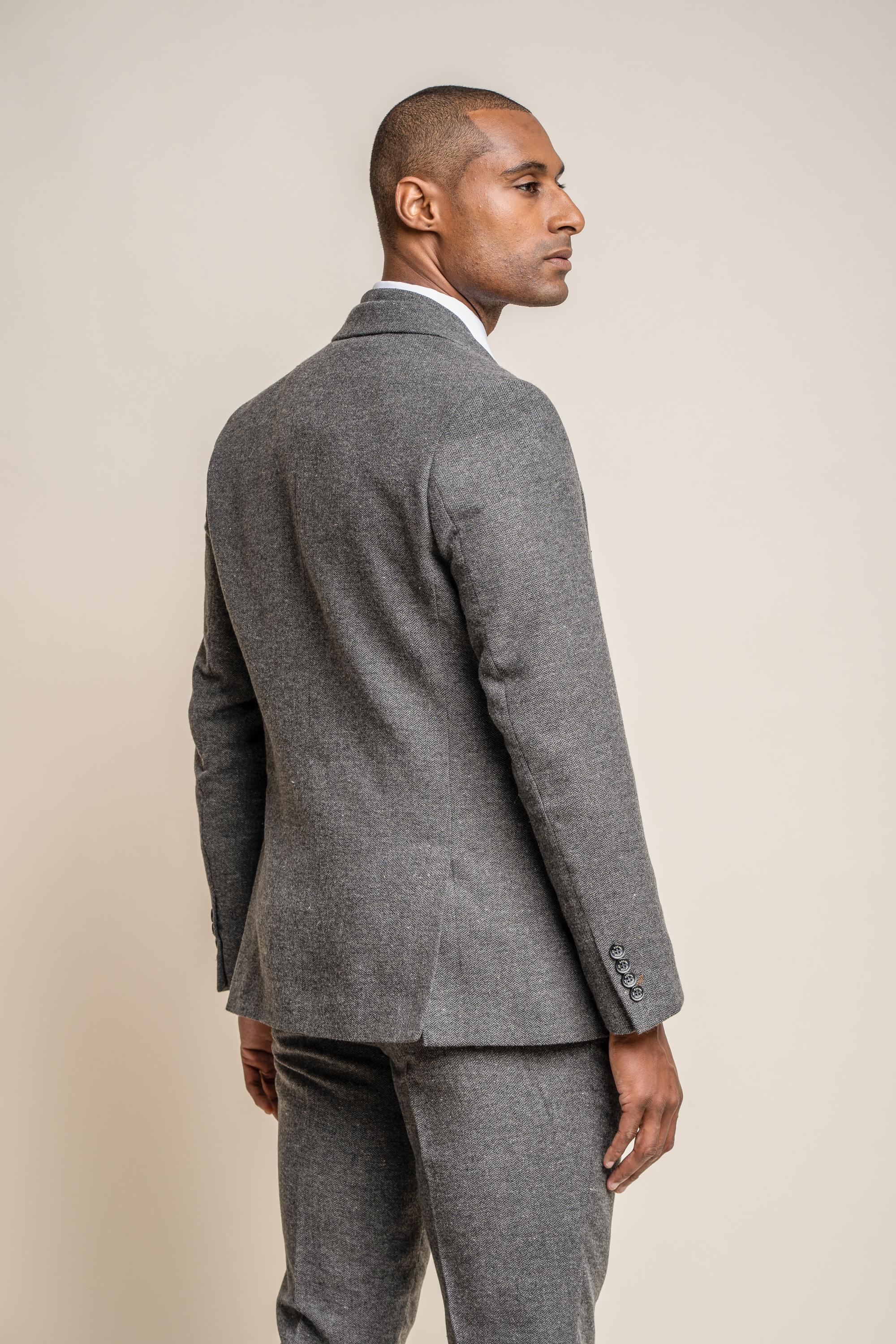 Men's Herringbone Tweed Slim Fit Suit Jacket - MARTEZ - Grey