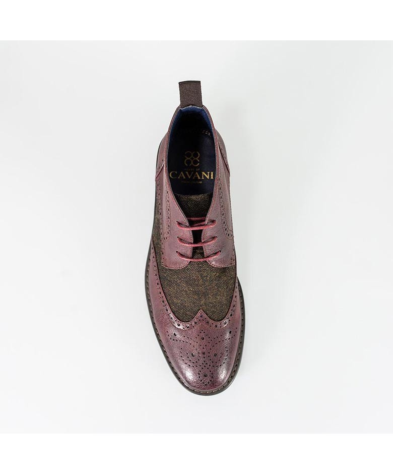 Men's Tweed Brogue Ankle Boots - CURTIS - Wine