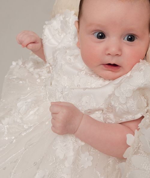 Baby Girls Lace Heirloom Christening Gown & Bonnet - RACHEAL - Off white
