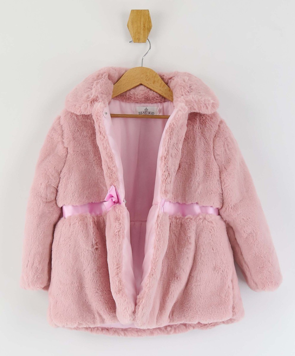 Baby Girls Fur Mid-Length Coat - Pink